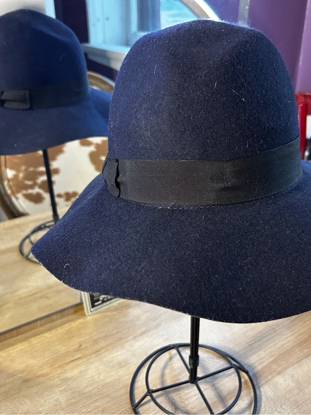ASOS Navy Wide Brim Wool Felt Hat with Black Ribbon